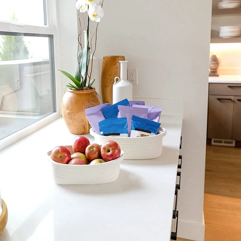 5-Piece Rectangle Storage Basket Set Cotton Rope Woven Baskets For Organizing ,Baby Nursery, Dog Toy Baskets