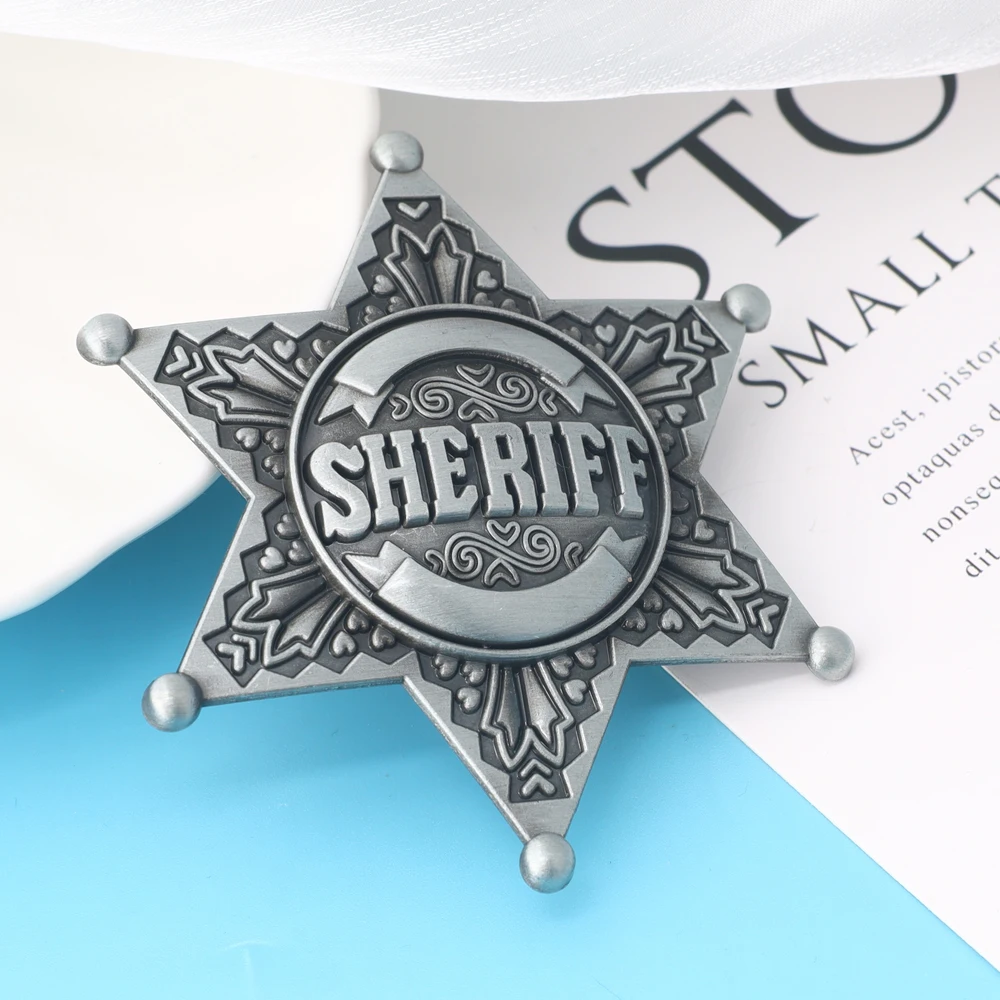 Retro Western Six-Pointed Star Sheriff Badge Lapel Denim Metal Brooch Cosplay Costume Jewelry Accessories Gifts For Friends