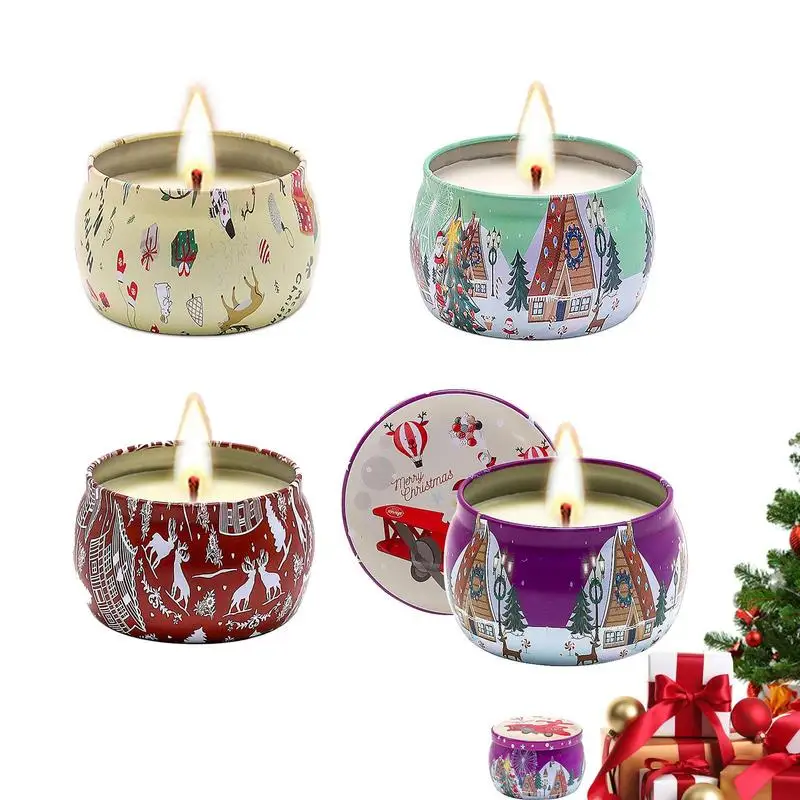 Pequenas velas perfumadas ajustadas para o Natal, vela aromático, duradouro, design decorativo, mini presente saudável, 4pcs