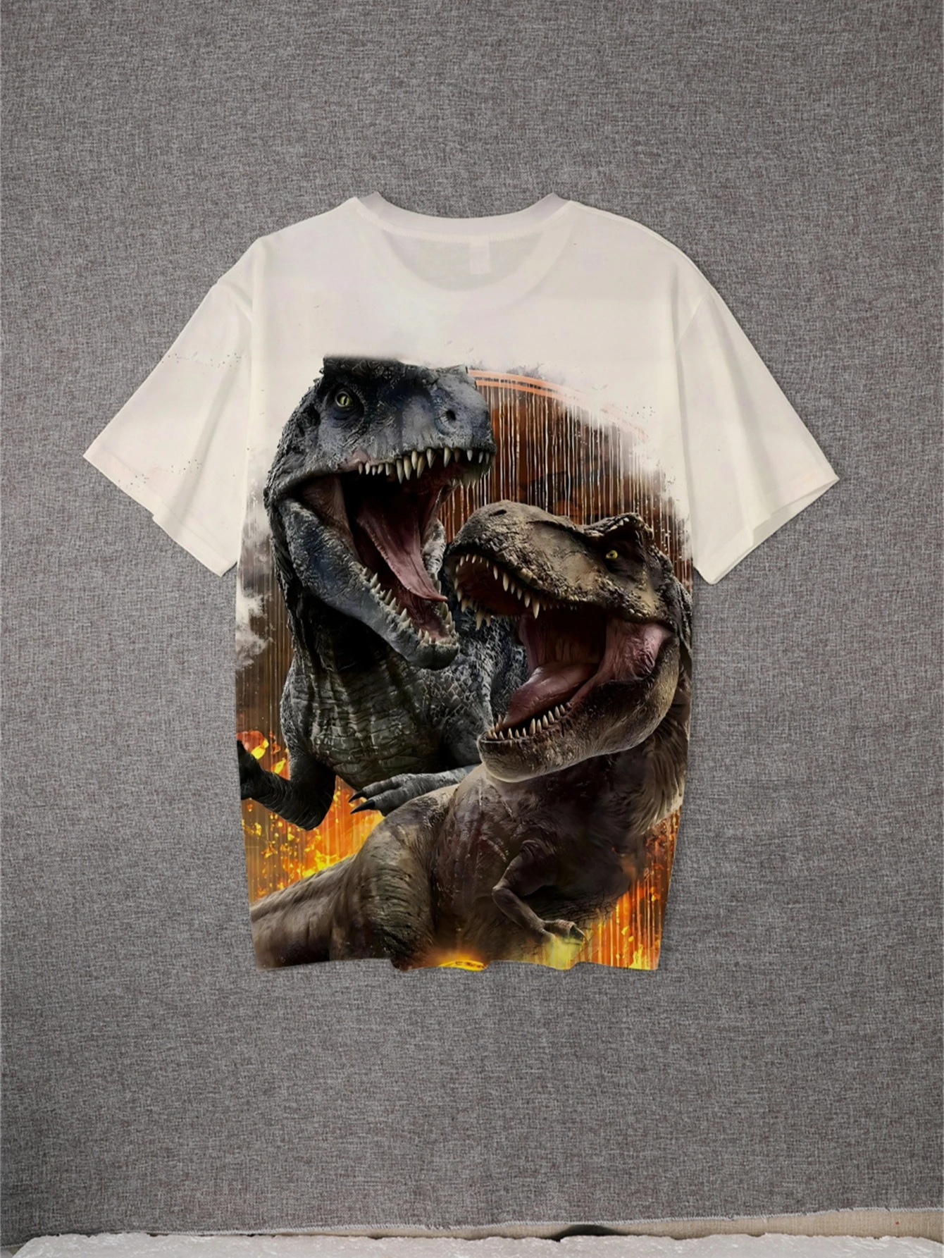 Kids Short Sleeve T Shirt for Boys, Cool 3D Double T-Rex Dinosaur Print, Summer Outdoor Casual Daily Wear Tops
