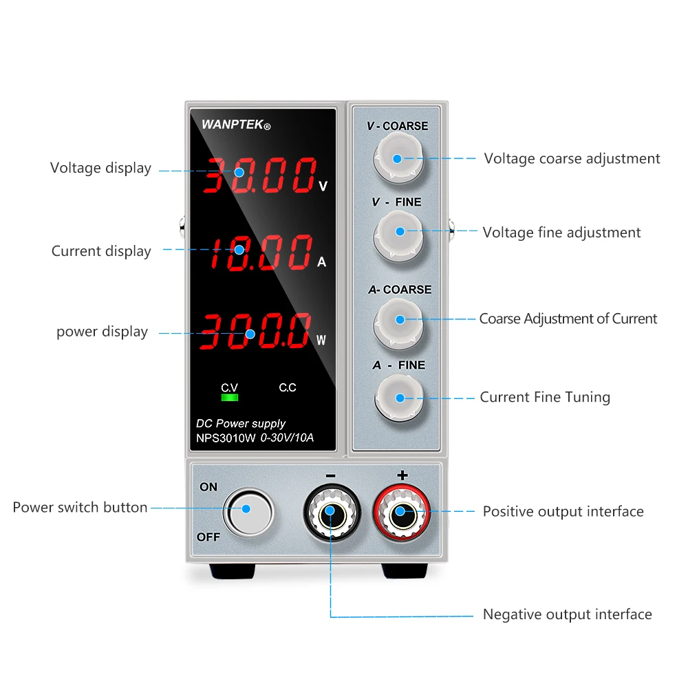 Wanptek Adjustable DC Power Supply 30V 10A LED Digital Display Lab Power Supply 60V 5A Voltage Regulator 120V3A For Phone Repair