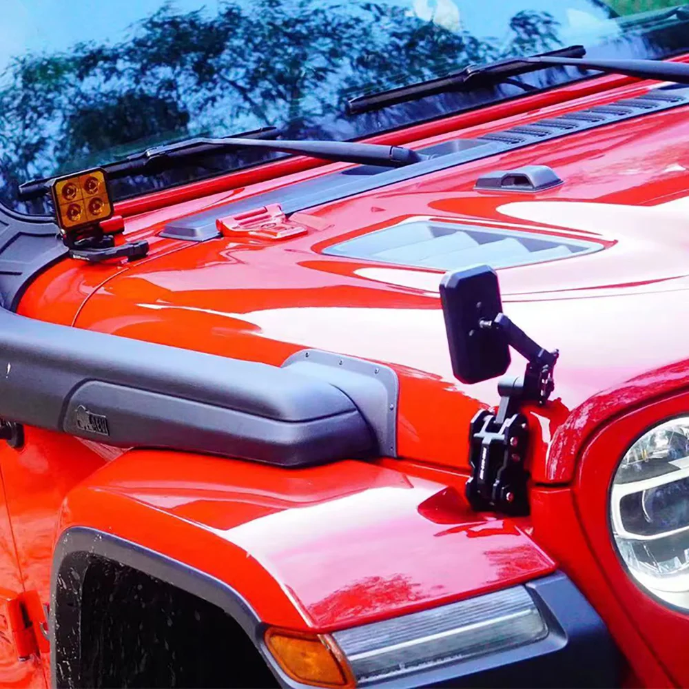 Lantsun F2006 Engine Lock Hood Latch Catch Cover Road Side View Mirror Set Aluminum Alloy for Jeep for Wrangler JL2018+