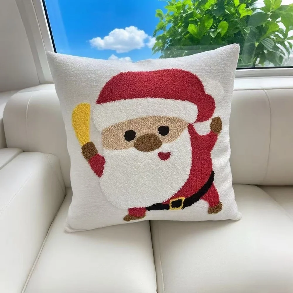 

1 PC Christmas Throw Pillow Cover Velvet Embroidery Gloves Christmas Claus Decoration Living Room Santa Claus Gifts