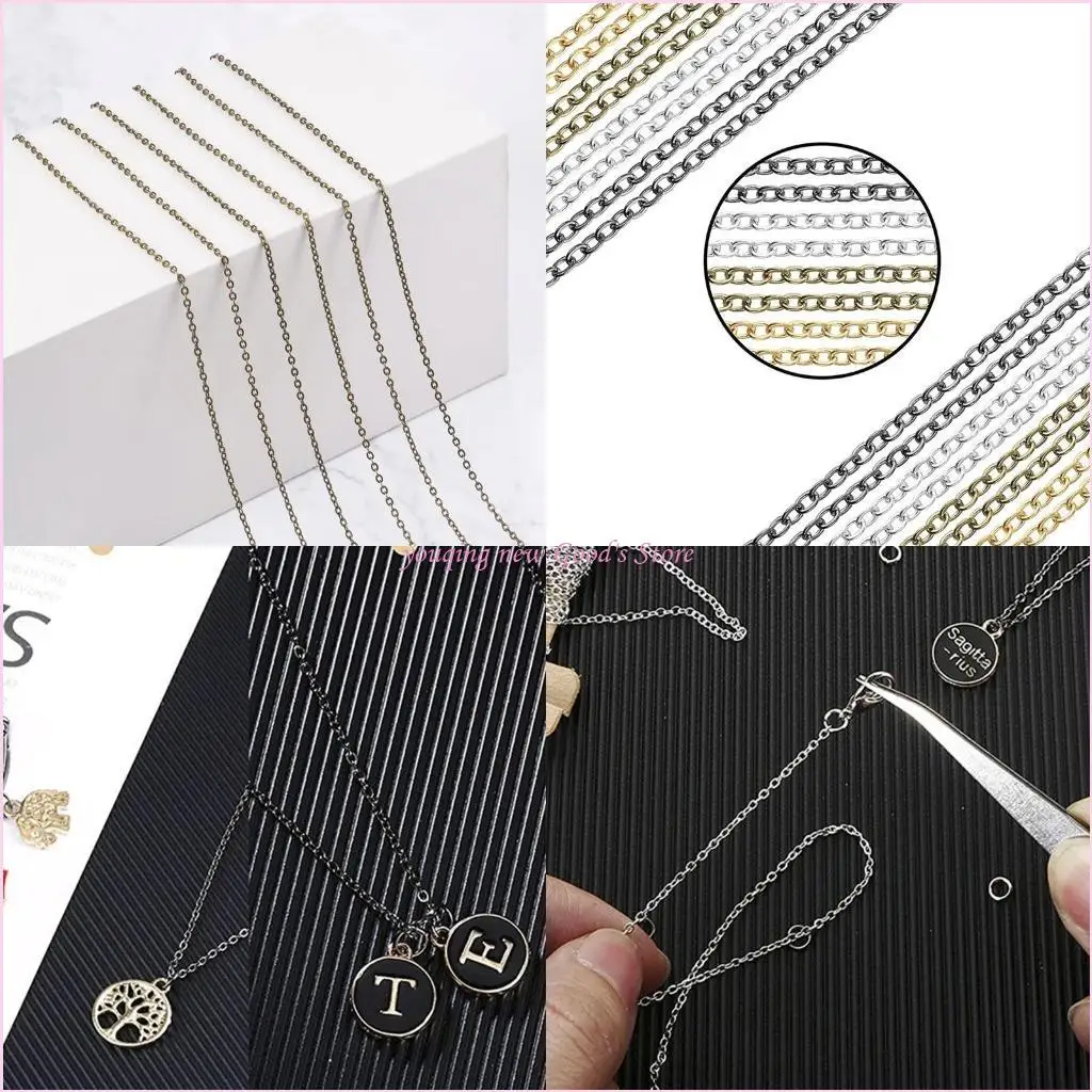 

57QA 1.5mm Flat Pressed for Cross Chain Copper-clad Iron is Not Easy to Break 12 Meters 4 Colors with Lobster Clasp Opening R