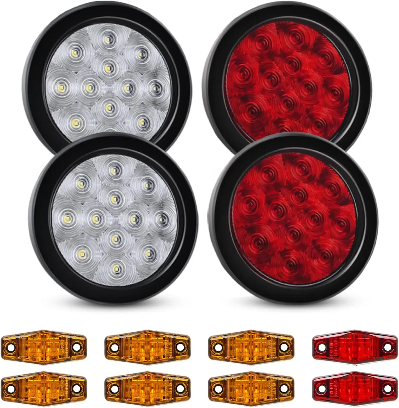 Nilight LED Trailer Light Kit 4 Inch Round Tail Lights with Marker Light Waterproof Brake Turn Reverse Tail and Marker Lighting with Flush Mount Design for 12V Trailers Trucks RVs Boats and Campers