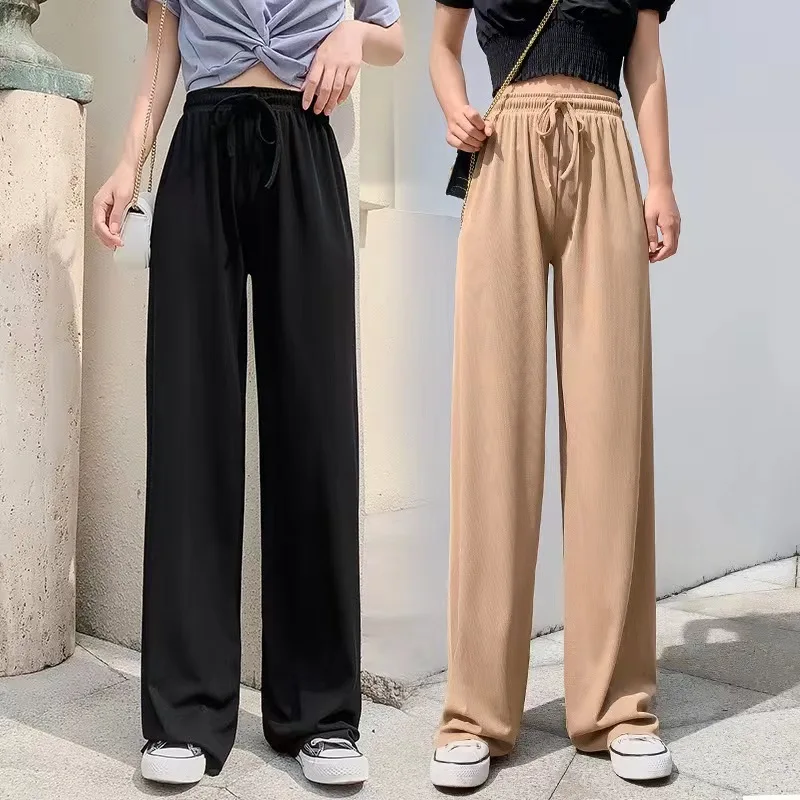 New Women Casual Joggers Tech Pants Solid Low Waist Pants Drawstring Wide Leg Baggy Trousers Y2k Streetwear Oversize Sweatpants