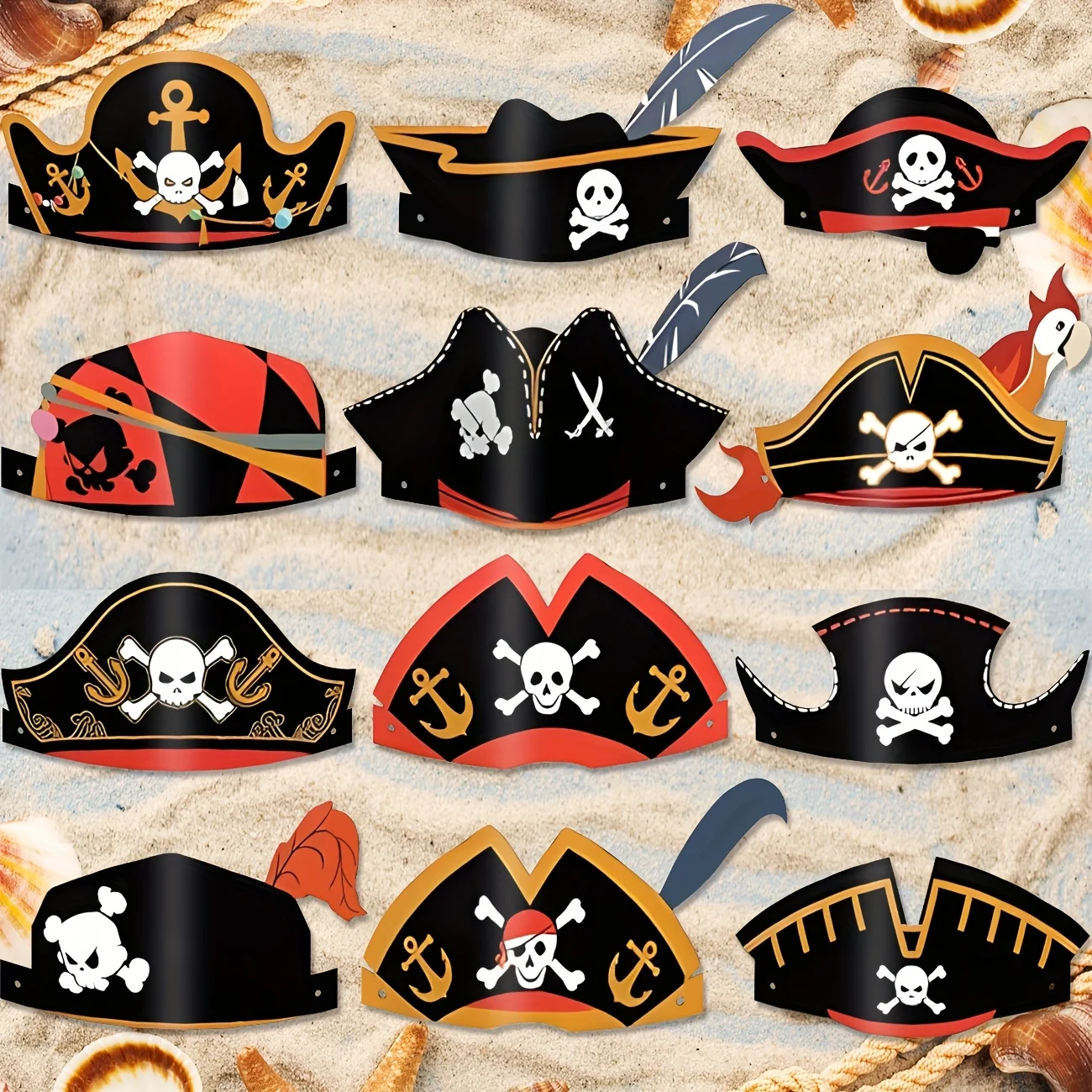 Sombreros de fiesta de pirata, sombreros de cumpleaños, disfraz de pirata, accesorios, corona de papel, accesorios para fotomatón de fiesta de pirata, tema de piratas, cumpleaños