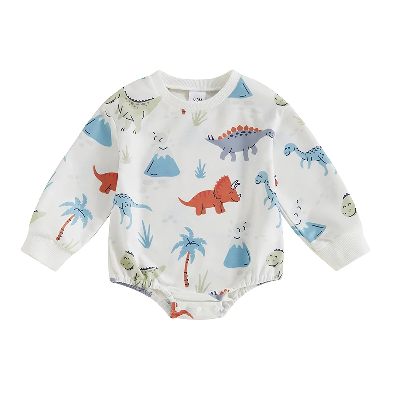 

Autumn Newborn Baby Boys Clothes Fall Winter Outfit Infant Sweatshirt Romper Dinosaur Print Casual Romper Sweater Bodysuit Top