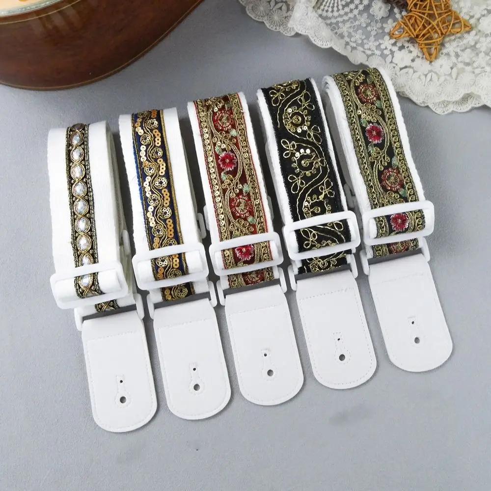 

Vintage Guitar Strap Embroidered Print Adjustable Electric Guitar Belts High Quality Ethnic Style Guitar Shoulder Belt Bass