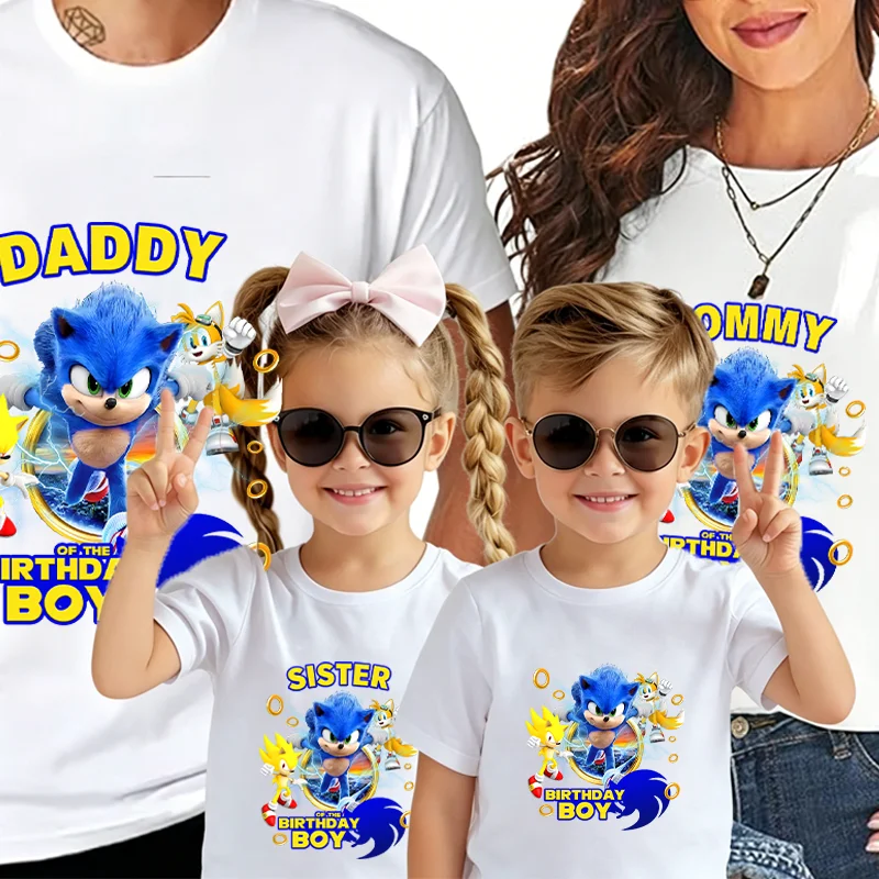 

Sonics Parent-child Outfit Clothes Birthday Party Tee Family Cute Boys Girls T-shirts Dad Mom Fashion Summer Tops Party Gifts