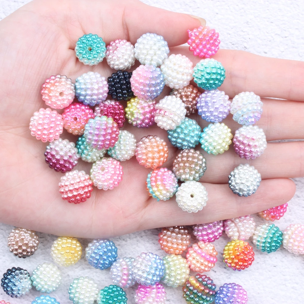 

12mm 15mm 200pcs Multicolor Bayberry Perforation Pearl Beads Hole Round Acrylic Imitation Pearl Dress Making Jewelry Decorations