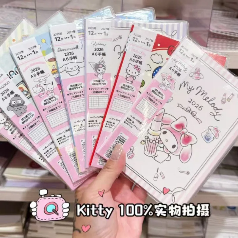 

Календарь-планировщик на 2026 год A6, блокнот в японском стиле Melody Kuromi Cinnamoroll Pochacco Hangyodon, игрушки-планировщики для друзей, подарки на день рождения