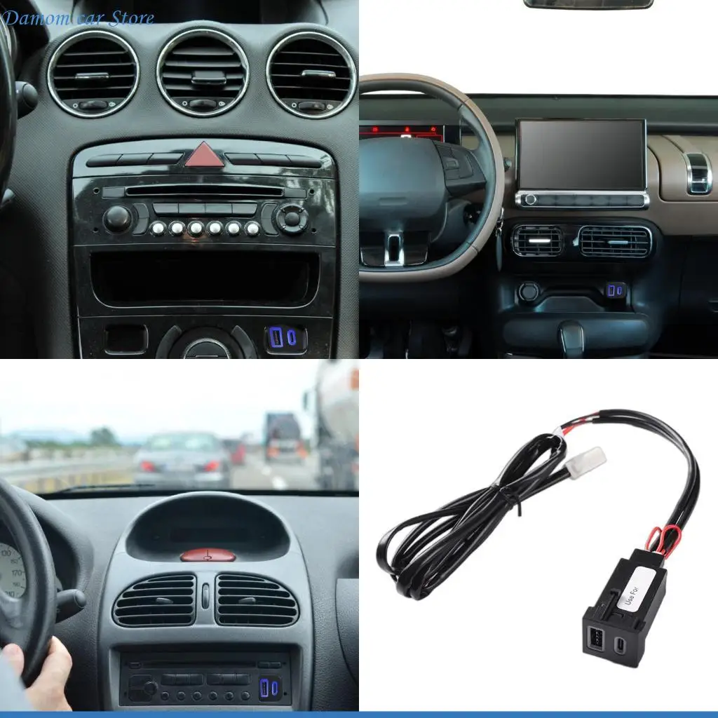 A2UC Easy Installation High Speed Vehicle Chargers Adapter Featuring Double Ports And PD QC3.0 Support