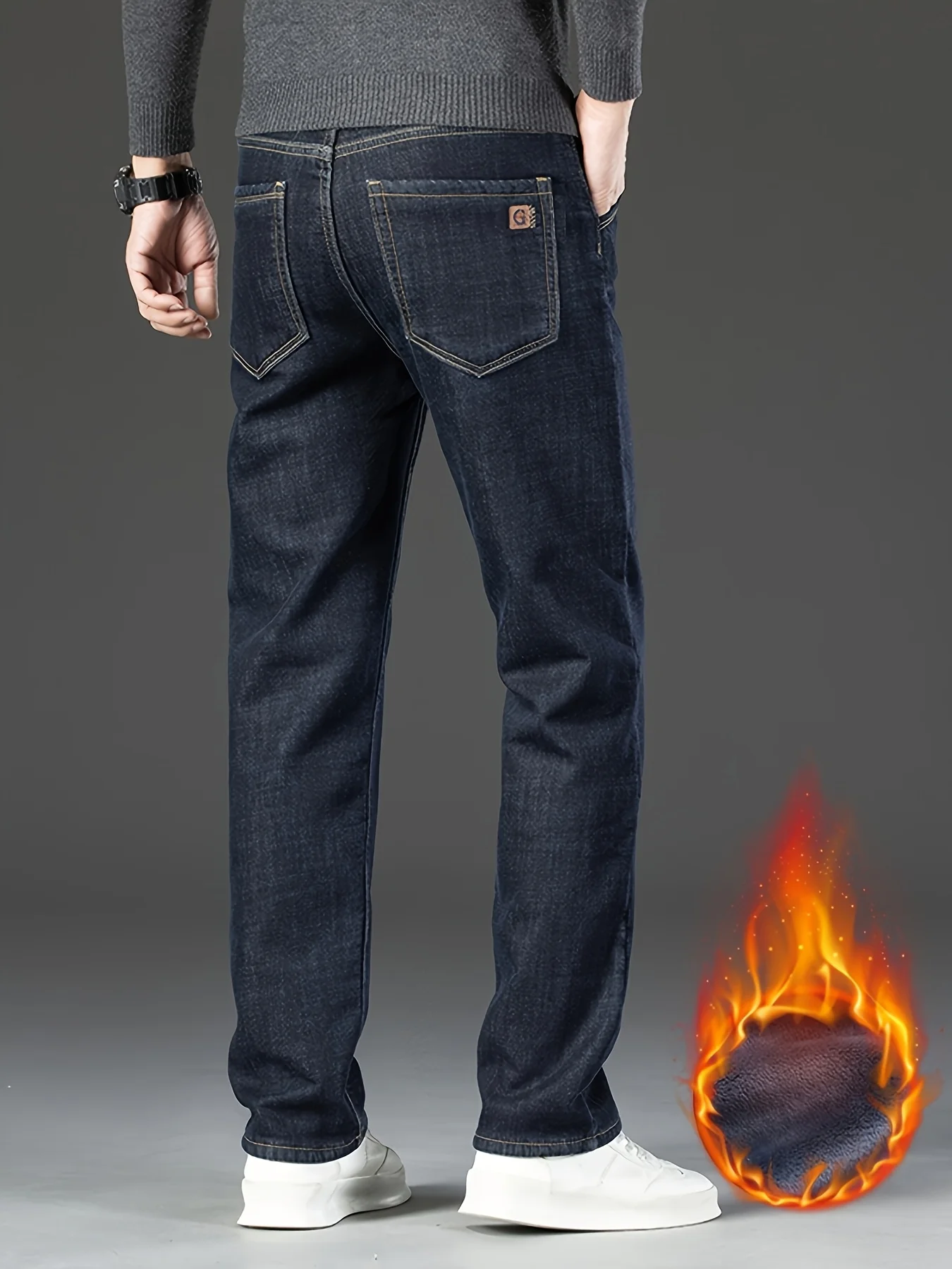 Winter Warm Fleece Jeans Men's Thick Thermal Casual Straight Denim Pants Male Business Work Stretch Trousers Brand Clothing