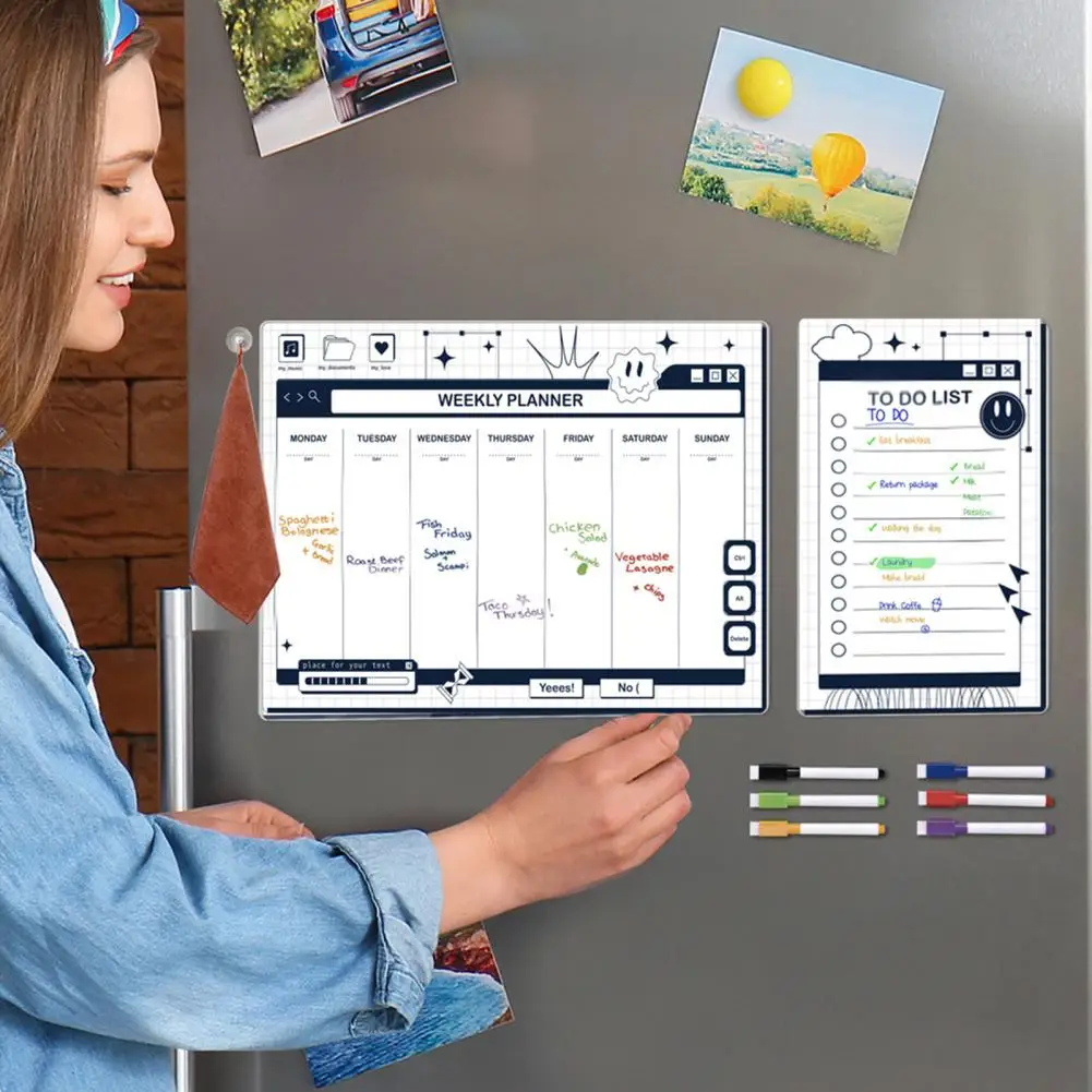 펜 포함 마그네틱 주간 플래너, 효율적인 주간 계획, 스크래치 방지, 마그네틱 냉장고 캘린더 키트