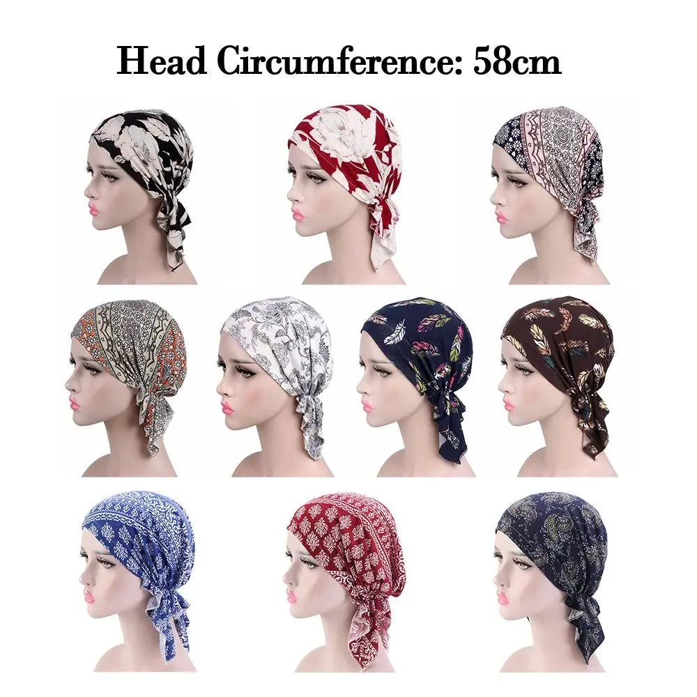 봄 꽃 프린트 터번 여성 국립 바람 면화 모자 두건 화학 요법 모자 수면 모자 Beanies Headwrap 패션 캐주얼