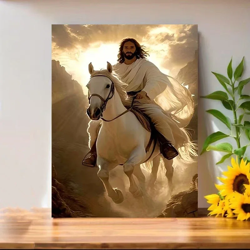 Jesus Rides A White Horse Poster and Prints Canvas Painting Wall Art Pictures Home Decor Cuadros