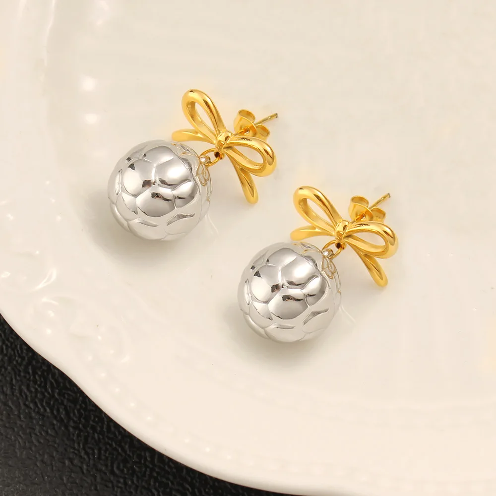 DIY accessories French Elegant Bow Ball Color Matching Earrings Stainless Steel Niche Premium Combination 18K Gold Pendant Earri
