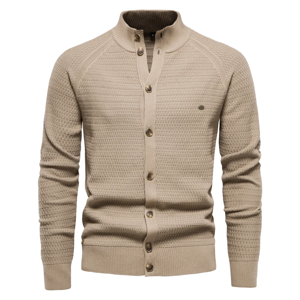 AIOPESON Gestrickte Herren Strickjacke Baumwolle Hohe Qualität Taste Mock Neck Pullover für Männer Neue Winter Mode Designer Strickjacken Männer