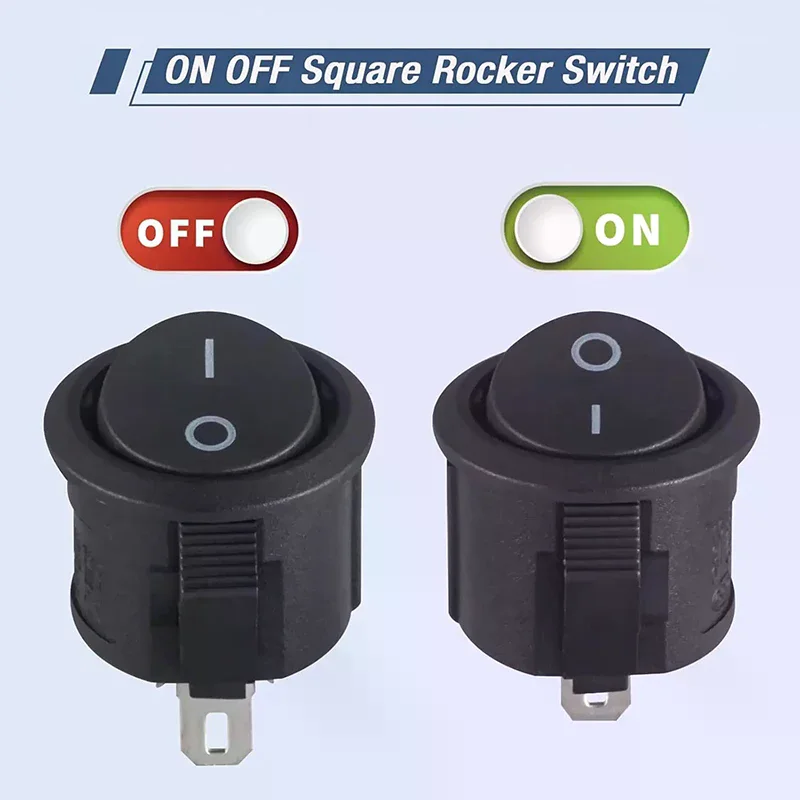 20pcs Rocker Switch Black On Off 2 Pin Mini Round Toggle Switch 3A 250V 6A 125V Circle Switches For RV Car Truck Boat