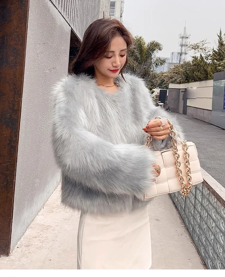 2025 ملابس نسائية موضة تقليد معطف فرو الراكون شتاء جديد 1115