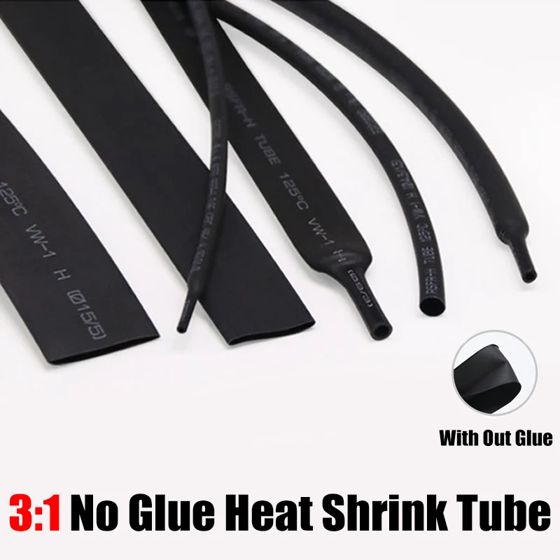 1M Diameter 1.5~50mm No Glue Heat Shrink Tubing 3:1 Ratio Waterproof Wire Wrap Insulated Lined Cable Sleeve Black