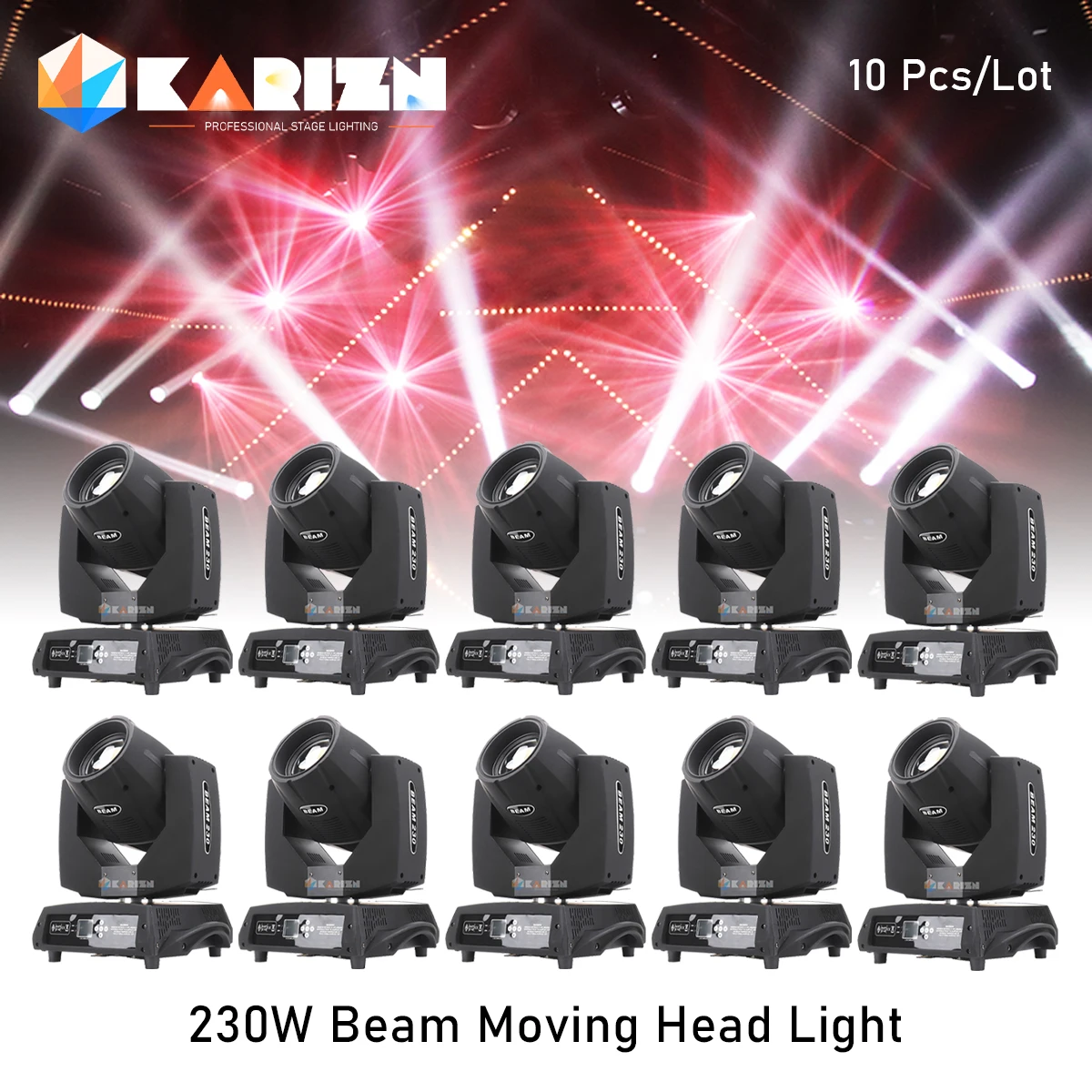 

0 Tax 10Pcs Lyre Beam 230W 7R Moving Head Light DJ Moving Key Model Beam 7r Sharpy Stage Disco Light Case Nightclub