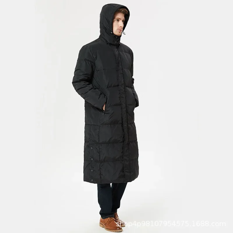 2023 New Extended White Duck Down Jacket Men Thickened Warm Business Trench Coat Mens Black Hooded Down Jackets Chaquetas Hombre