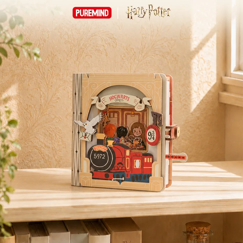 New Puremind Harry Potter Hogwarts Express Book Nook Bookend Wooden Puzzle Building Blocks Diorama Model Kit 3D Wooden Gift Toys view 6