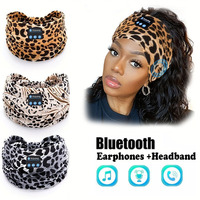 Bluetooth Earphones Sports Sleeping Headband Elastic Wireless Headphones Music Eye Mask Wireless  Headset Leopard Print Headband