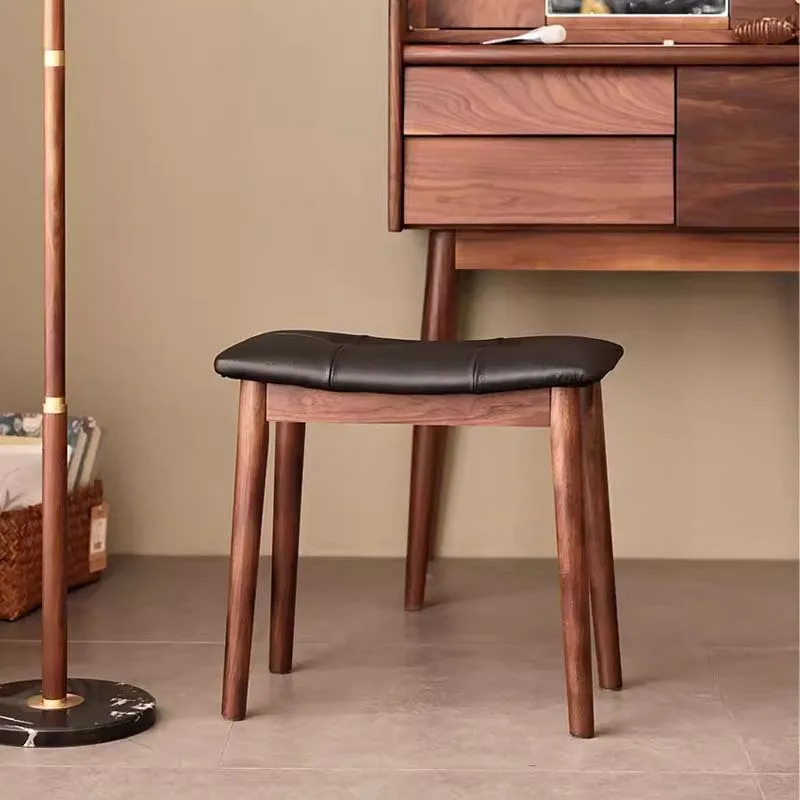 Walnut Wood Stool, Soft Padded Solid Wooden Square Stool for Bedroom Desk Vanity Piano Bar, Multi-Functional Furniture