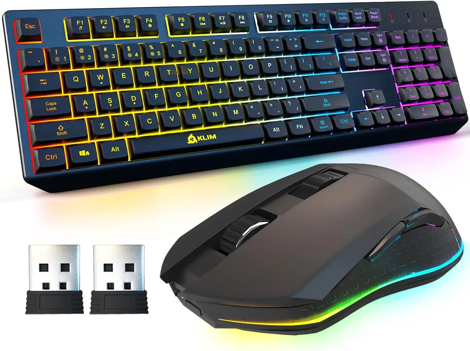 

Беспроводной игровой комплект клавиатуры и мыши с RGB-подсветкой, перезаряжаемый, эргономичный дизайн, два USB-приемника для ПК, Mac, PS4, PS5