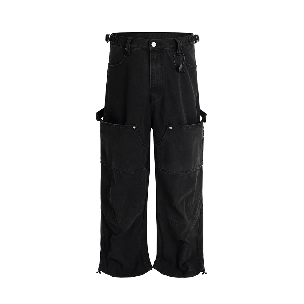 Vitnage Washed Double Loop Large Pocket Silhouette Casual Cargo Pants for Men Straight Hip Hop Ropa Hombre Baggy Trousers