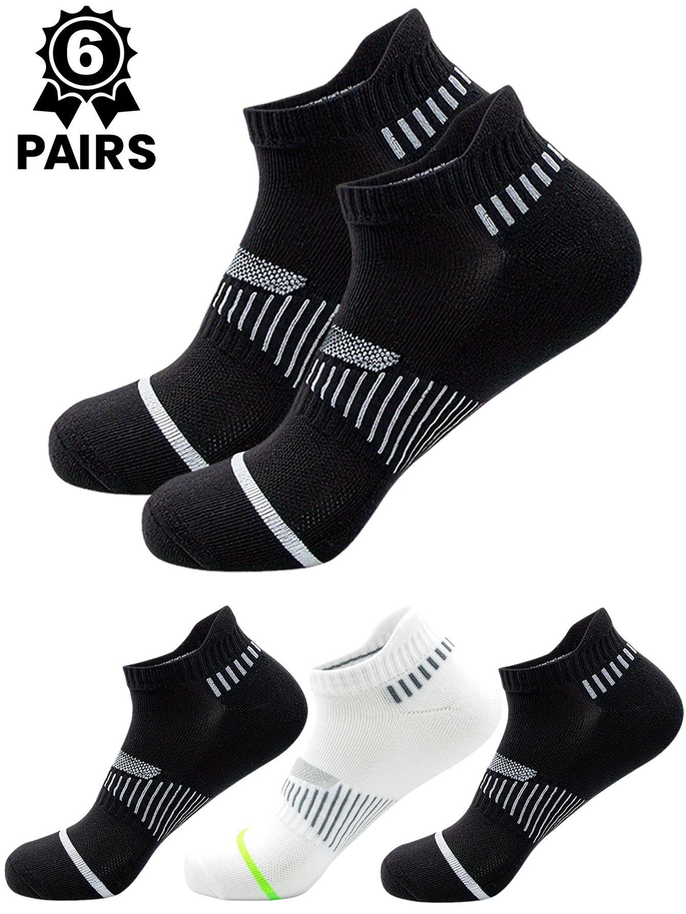 

6Pairs Men's Classic Crew White Socks Unisex Sports Anti-slip Breathable for Running Basketball Outdoor Activities