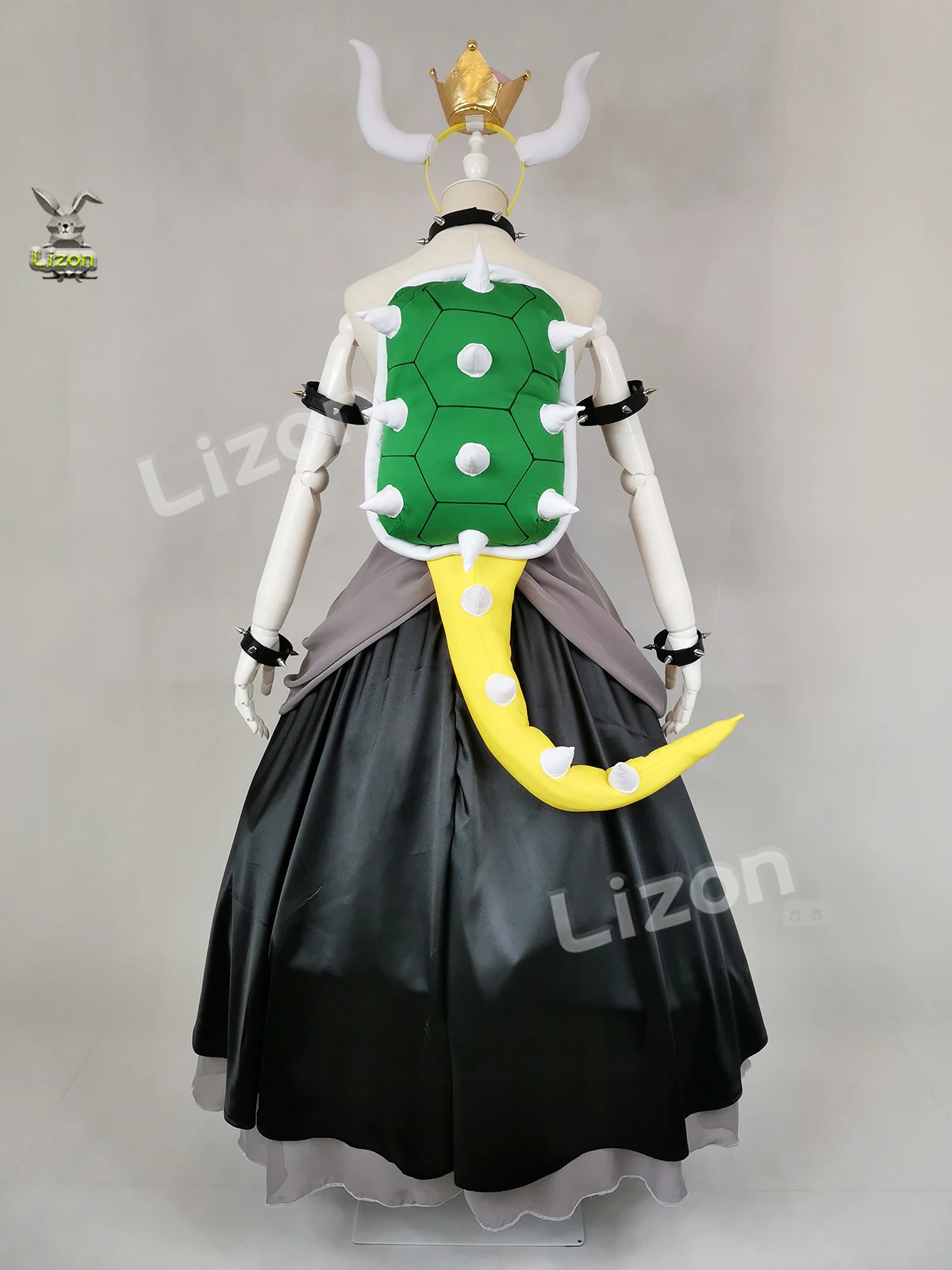 Bowsette Princess Bowser Peach Saber Lily Cosplay Costume Dress Set with Horn and Turtle Shell Halloween Costumes for Women