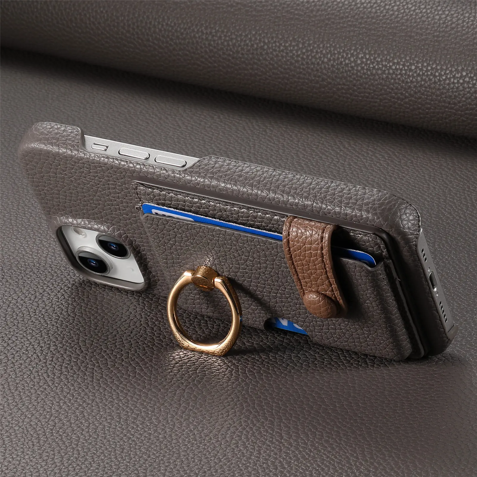 Leather Ring Support Phone Case for IPhone 17 Air 16E 18 16 15 14 13 12 11 Pro Max Plus Wallet with Card Holder Shockproof Cover