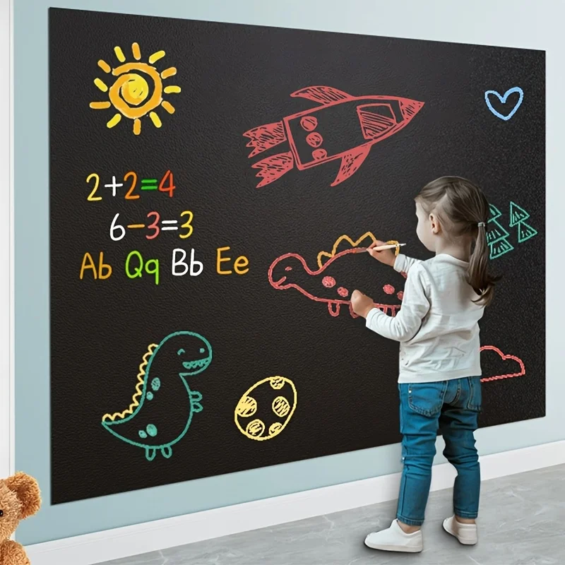 1 roll self-adhesive vinyl detachable blackboard wallpaper,five types of colored chalk, suitable for offices, schools, and homes