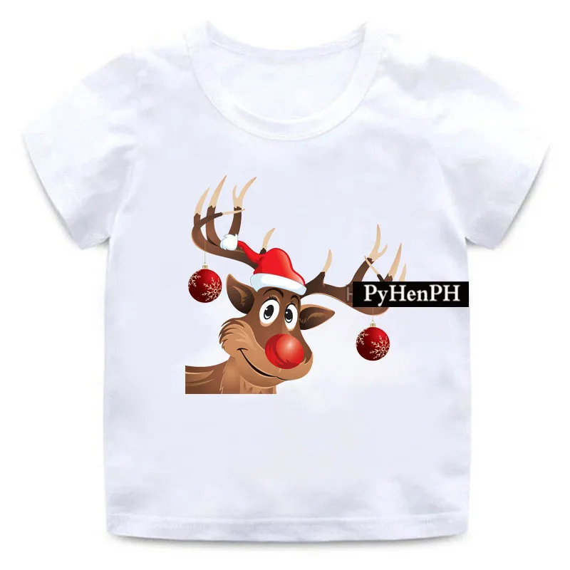 Happy Christmas Tshirt Fashion Christmas Moose Print T-shirt Short Sleeve Baby Clothes for Children