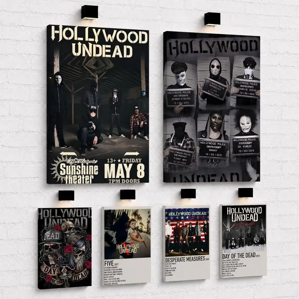 H-Hollywood U-UndeadS Band Framed Wall Painting Wood Canvas Poster For Living Room Bedroom Hallway Office Home Decor Gift