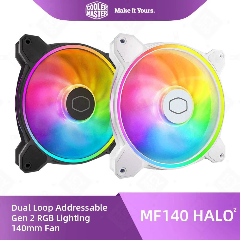 Cooler Master ARGB Light Case Fan PWM Chassis Fan Liquid Cooler Loop 14CM Black/White  Radiator Fan Ventilador Chasis MF140 Halo