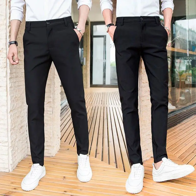 Men's Spring Autumn Korean Style Slim Fit Tapered Dress Pants Versatile Trendy Casual Ankle-Length Trousers