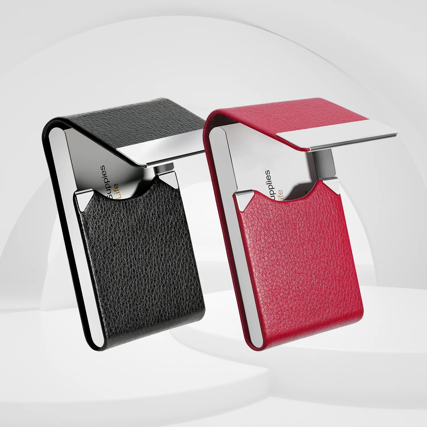 

Elegant PU Leather Business Card Holder, Metal Slim Name Card Case with Closure for Men or Women - Perfect Pocket Card Holder