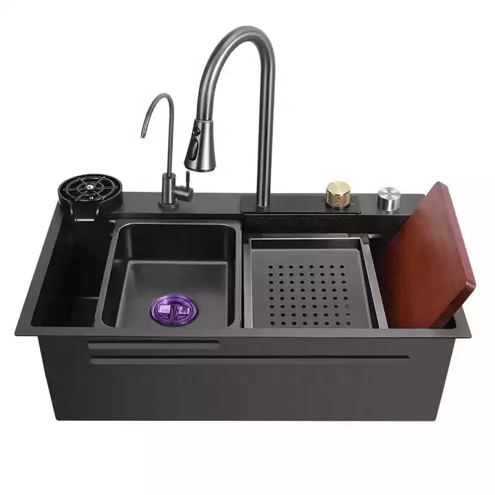 

Luxury Kitchen Sinks Farmhouse Sink Modern Waterfall Rainfall Single Bowl Kitchen Sink Set Black 304 Stainless Steel China 1PCS