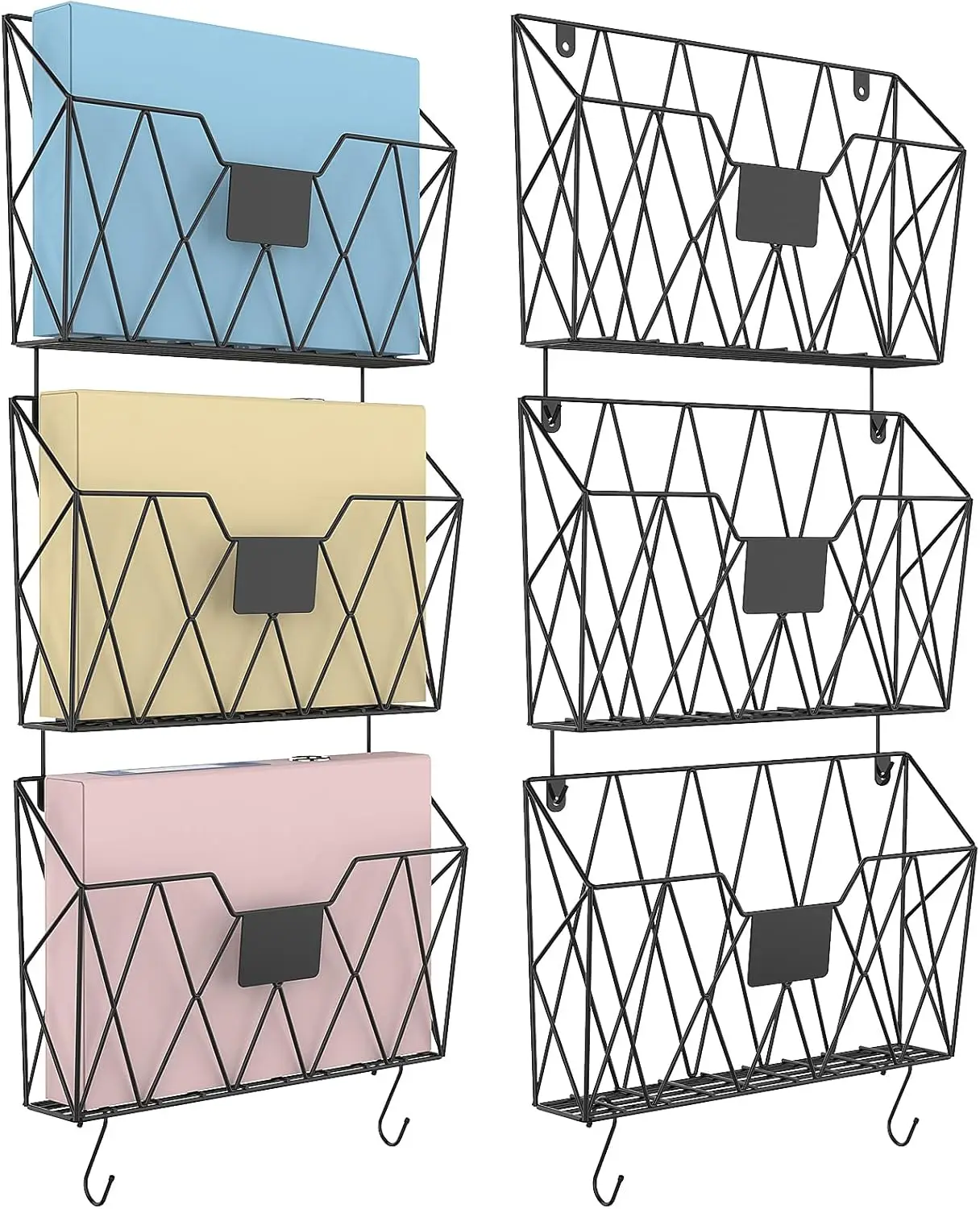 

Mesh Wall File Organizer with Hooks, 6-Pack Black Office Wall Mount for Papers Folders