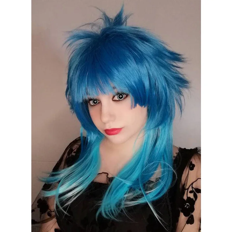 Meurtre dramatique DMMD Seragaki Aoba Cosplay Costume perruque de fête deux tons bleu Ombre cheveux synthétiques