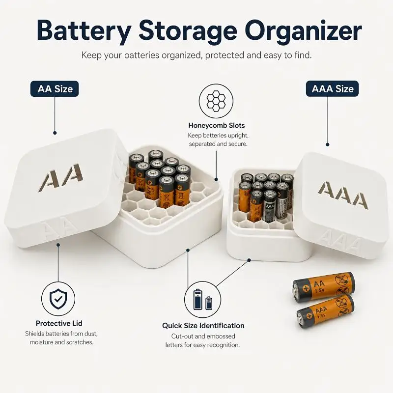 Large Honeycomb Battery Storage Box Compatible With AA/AAA Sizes The Ultimate Solution To End Drawer Clutter