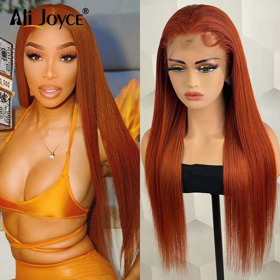 

Ginger Orange Straight Human Hair Wigs Lace Frontal Wig Brazilian Remy Hair Pre Plucked Natural Hairline HD Transparent Lace Wig