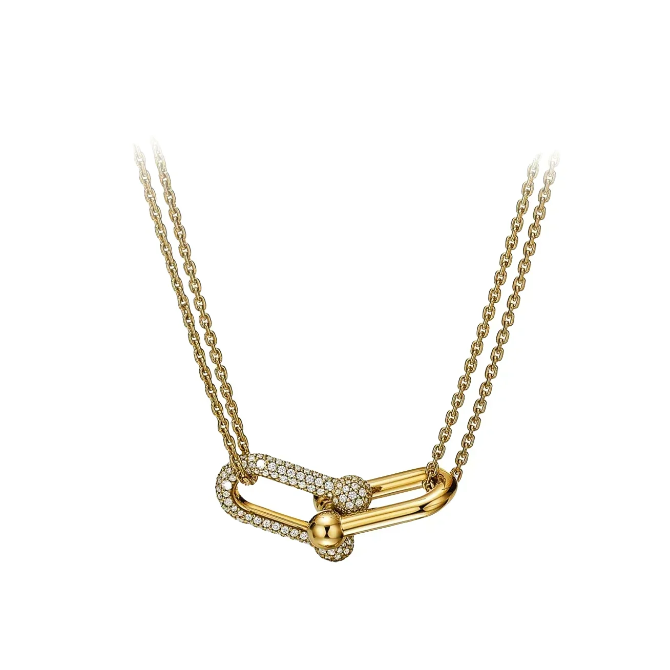 

S925 silver new U-shaped horseshoe pendant necklace, no diamonds and pavé zircon combination suitable for daily wear