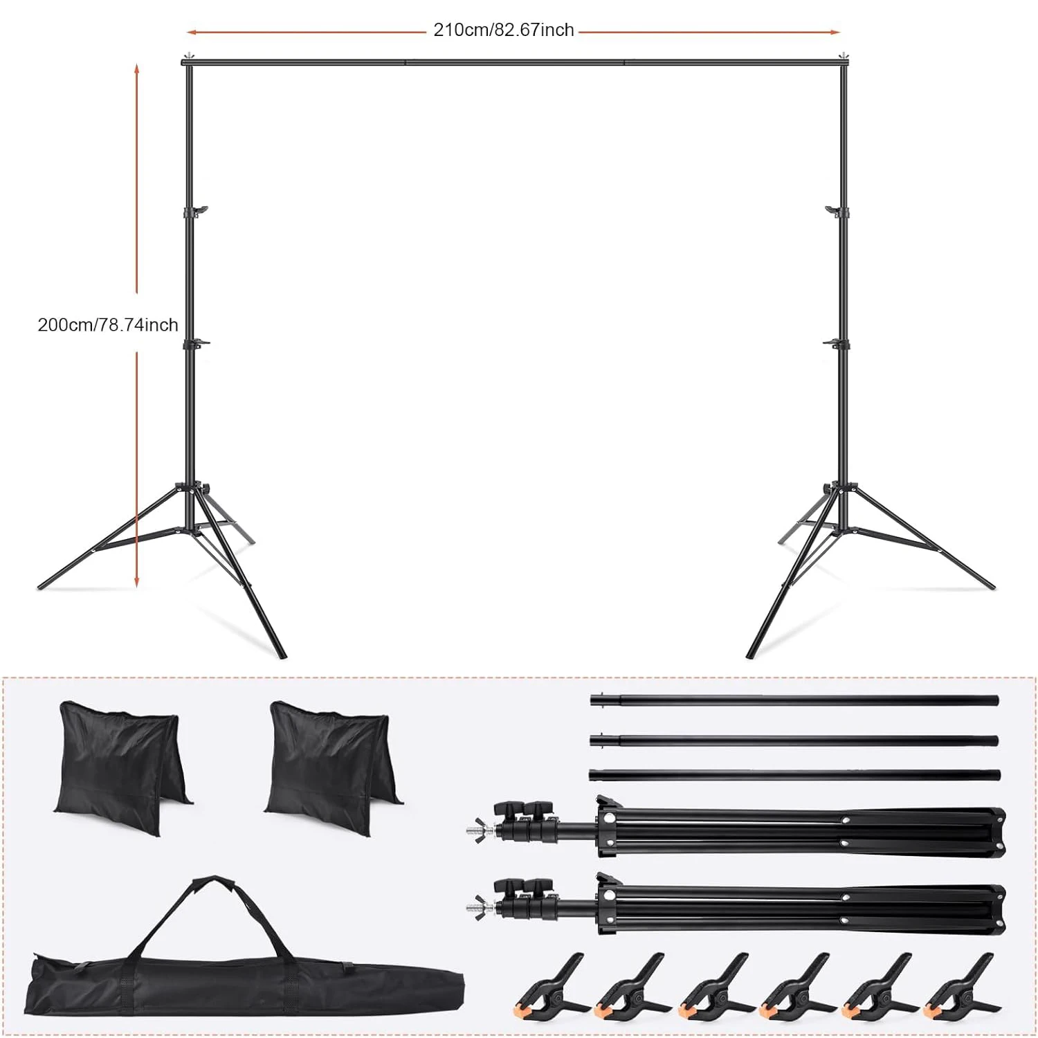 2 x 2 m verstellbarer Hintergrundständer aus Edelstahl, Hintergrundstützsystem mit 6 Clips + 2 Sandsäcken für Fotowändefotografie – Detail 3