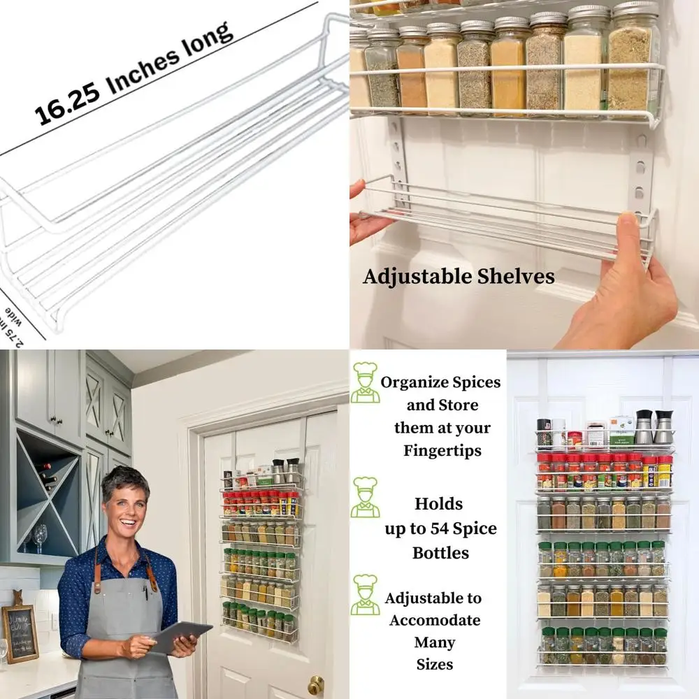 

Органайзер для стоек для специй на 6 полках — вмещает 54 специи, регулируемые корзины, простая установка, белый